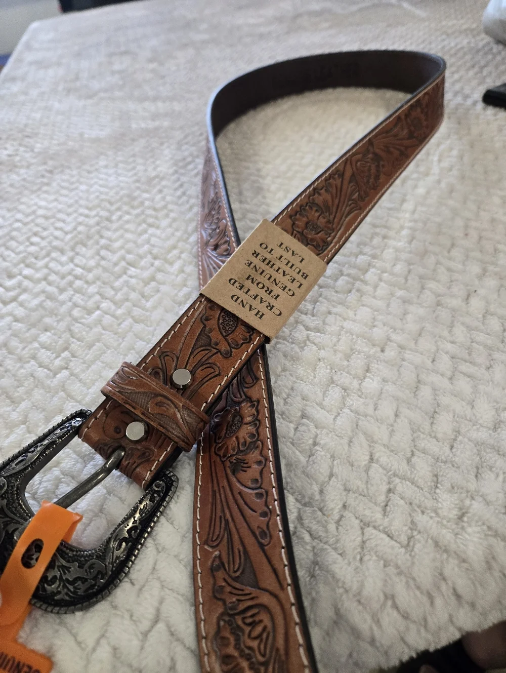 Montauk Men's Leather Western Belt XL 42-44 Brown Tooled Cowboy Floral NWT